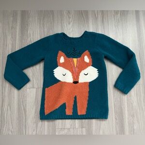 Hanna Andersson Fox Sweater Girls Size 10 Teal Graphic Knit Cozy Animal Sweater